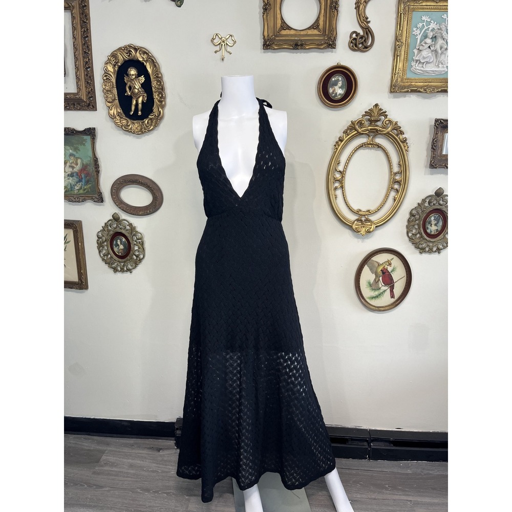 Hill House Black Open Knit Halter Maxi Dress M